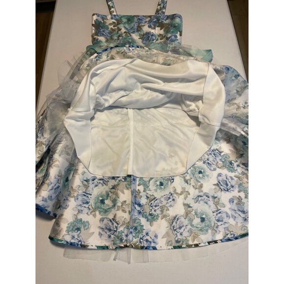 Girls Floral Sleeveless High-Low Dress With Tulle Overlay & Flower Accent 14 - Picture 13 of 14